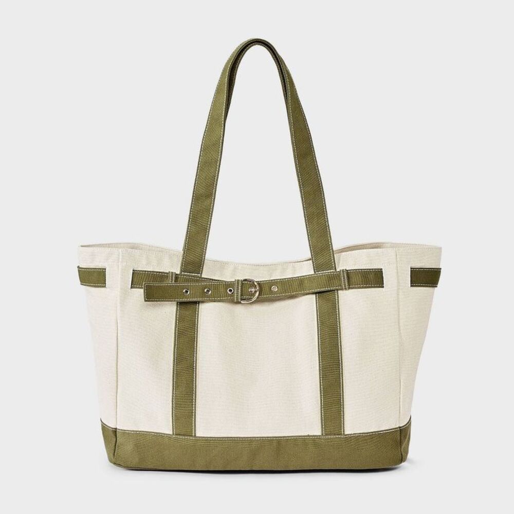 Universal Thread - Canvas Large Belted Tote Bag - Universal Thread Gr Green - Picture 1 of 4